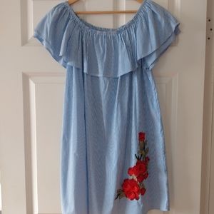 Blue and White Stripes Off the shoulder dress